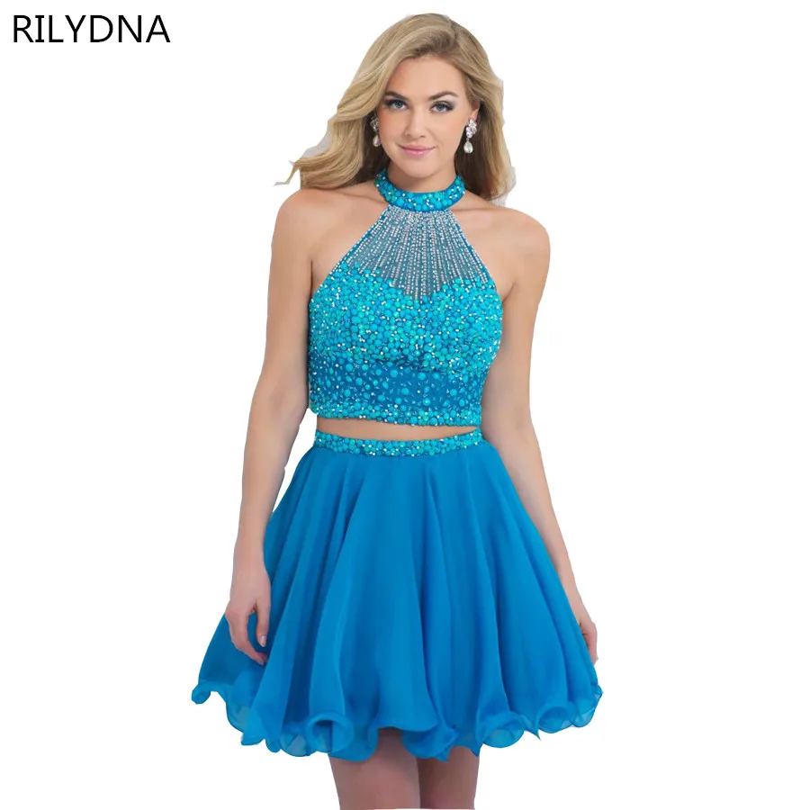 Blue Puffy Short Prom Dresses