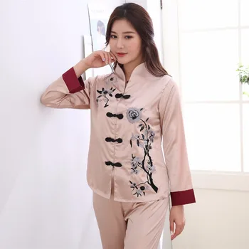 

Plus Size XXXL Lady Sexy Rayon Pyjamas Suit 2 pcs Shirt &Pant Sleepwear Novelty Embroidery Chinese Women Pajama Set Flower