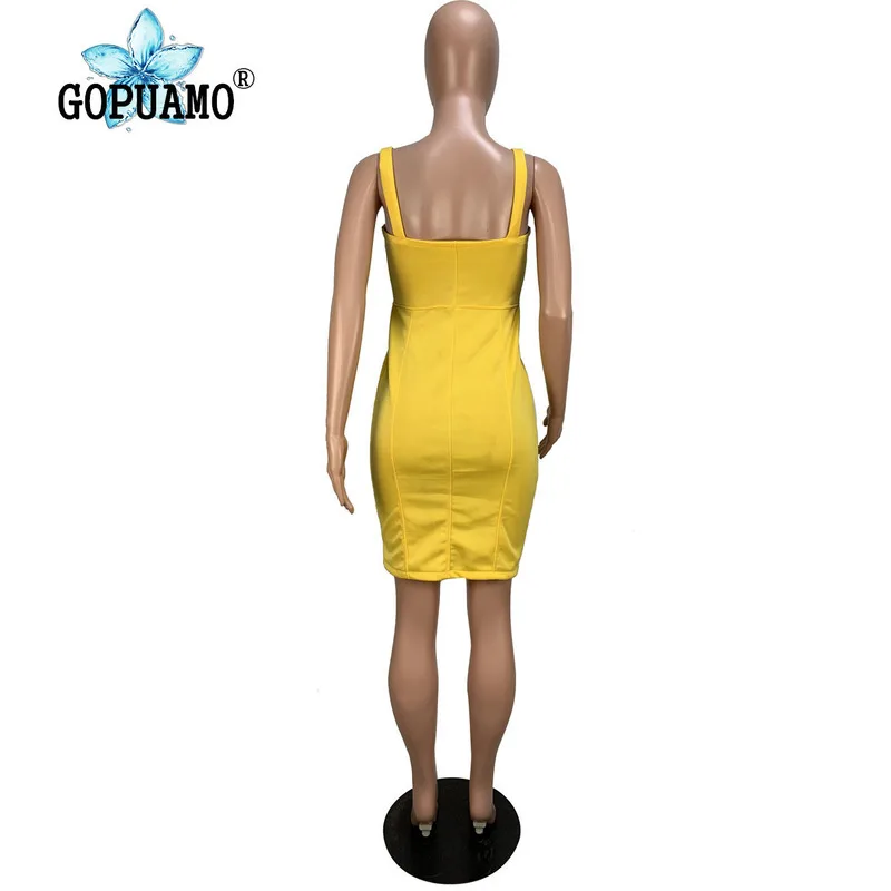Спагетти ремень Сексуальная Bodycon Платье Для женщин желтый без бретелек спинки