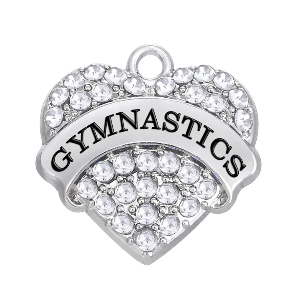 

my shape 5pcs Zinc Alloy Rhodium Plated Sport Exercise Gymnastics Clear Pink Blue Crystal Heart Pendant Charm