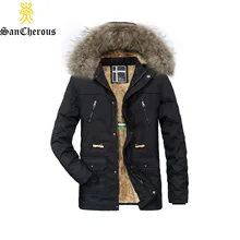 Зимний теплый толстый человек парки с меховым капюшоном Хлопок Повседневное пальто Размеры M-3XL
