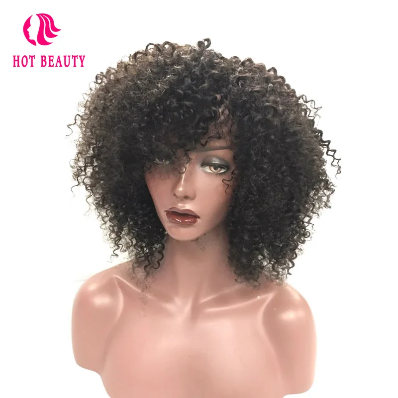 

Hot Beauty Hair Peruvian Kinky Curly Short Wig 8'' 10'' Can Be Dyed Very Full 310g 100% Remy Human Hair Wigs Natural Black Color