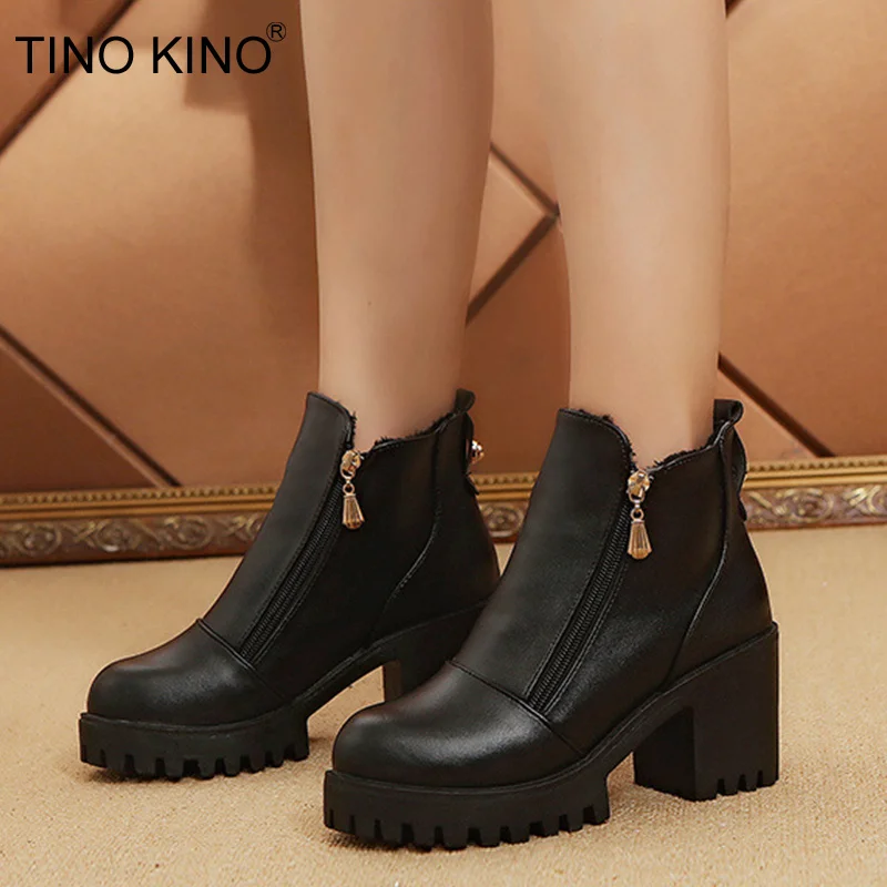

Tino Kino Women Autumn Ankle Boots Ladies Platform Martin Boots Fashionable Zip Thick High Heels Female Comfort Casual Shoes