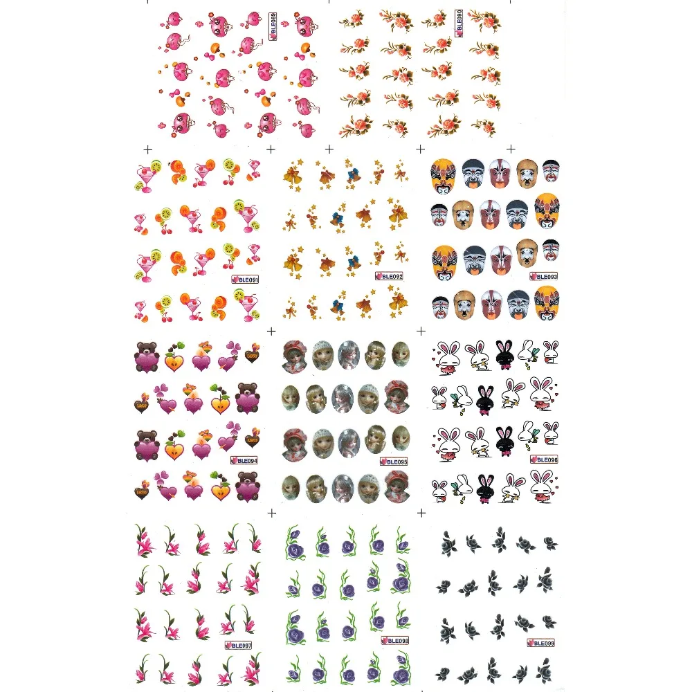 

11 PACKS/LOT UPRETTEGO NAIL ART BEAUTY WATER DECAL SLIDER NAIL STICKER FLOWER COCKTAIL DRINK FACE MASK DOLL BELL BEAR BLE89-99