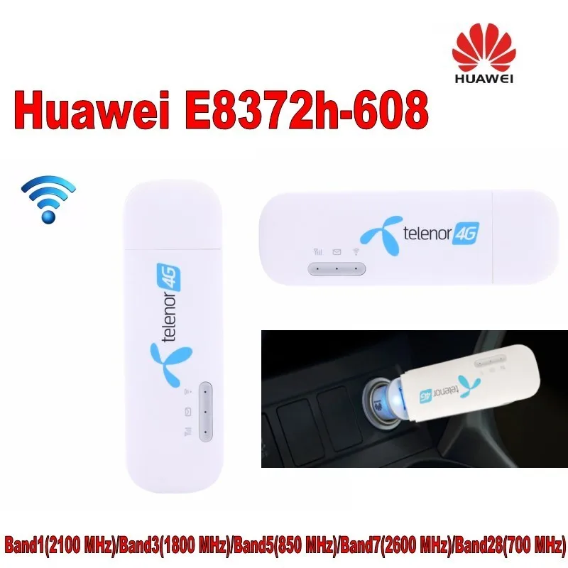  New Arrival Unlocked Original 150Mbps HUAWEI E8372h-608 4G LTE Modem WiFi Router +2pcs antenna+ car