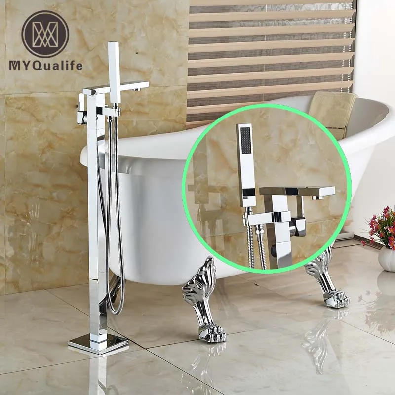

Bathroom Chrome Finish Freestanding Bath Tub Filler Faucets Floor Mounted Single Handle Mixer Taps
