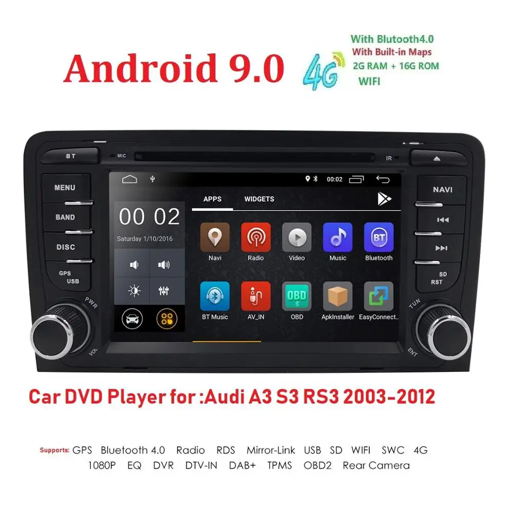 2Din 7 &quot1024x600 четырехъядерный 2 ГБ/16 ГБ/32 ГБ Android 9 0 PC Автомобильный DVD GPS для Audi A3 S3