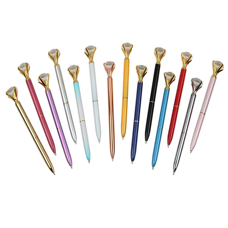 

14PCS Kawaii Ballpoint Pen Big Gem Metal Ball Pen With Large Diamond Blue And Black Magical Pen Fashion School Office Supplies