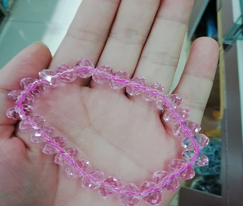 

Pink Crystal Bracelet 8.0mm Pink Bracelet adjustable Length Gifts