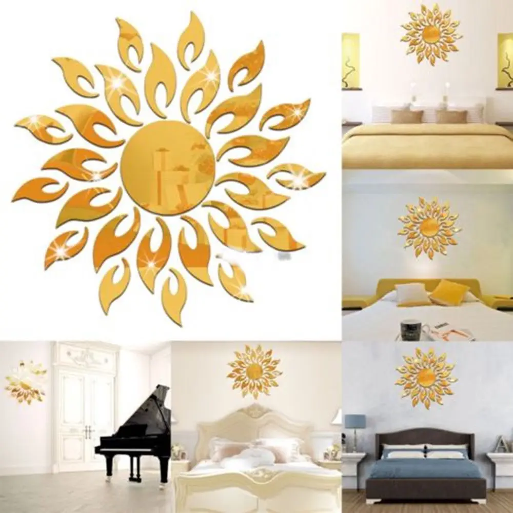 Removable New Fashion Creative Modern Sunflower Mirror Wall Stickers