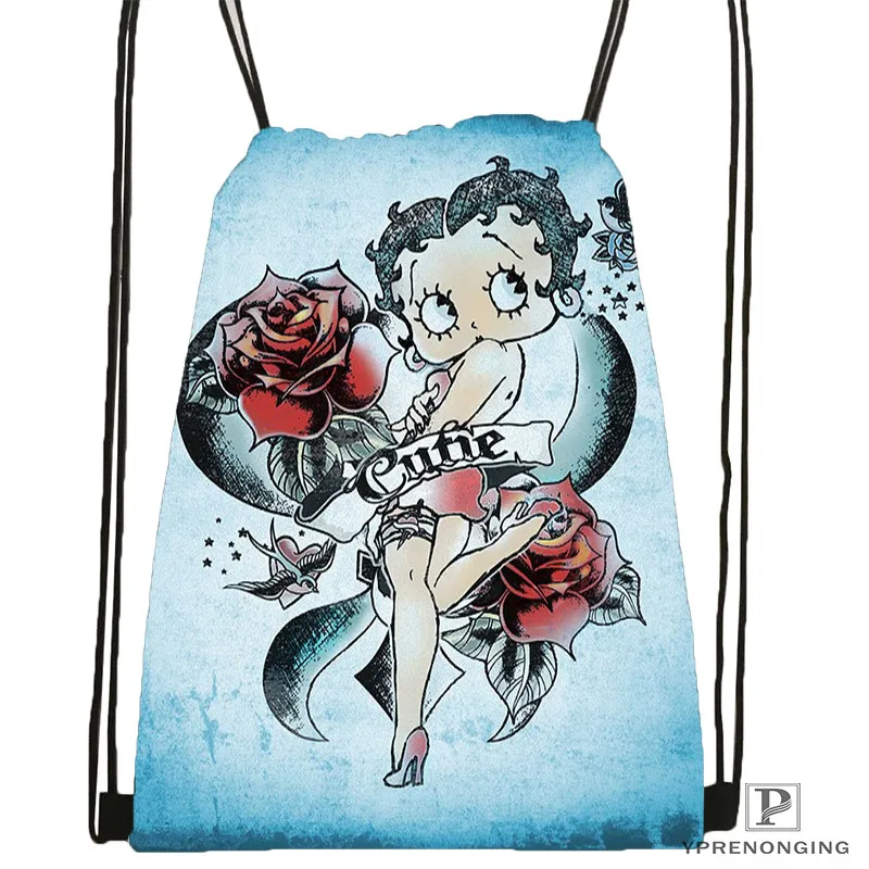 Пользовательские Betty Boop соединенная походная сумка на шнурке милый рюкзак для детей(черная спинка) 31x40 см#20180611-02-78