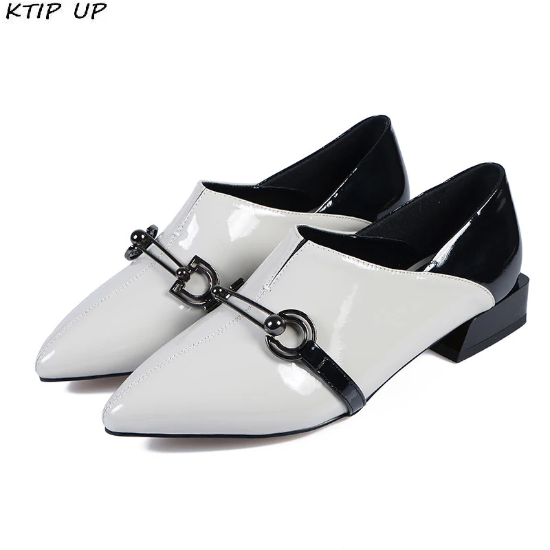 

Autumn Women Shoes High Heels Casual Genuine Leather Elegant Low Heels Slip On Footwear Female Pointed Toe Thick Heel Shoes