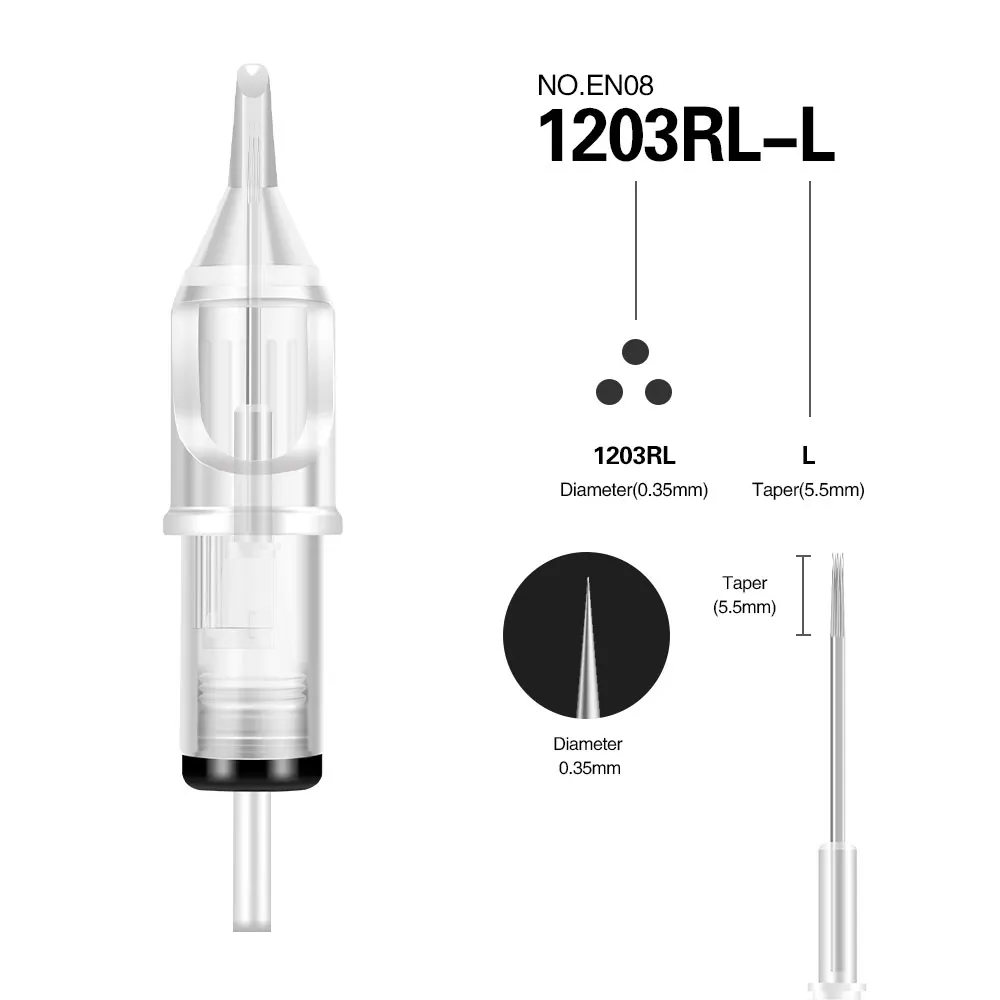 Клеймо 20 шт картридж иглы Одноразовые стерилизованные Перманентный макияж пирсинг иглы для татуировки пистолет машина EN08-RL - Габаритные размеры: EN08-1203RL