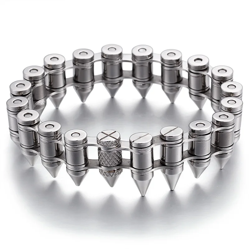 

New Fashion Punk Bike Silver Stainless Steel Motorcycle Bicycle Bike Clip Chain Bullet Bracelets Jewelry For Men Friend Gift