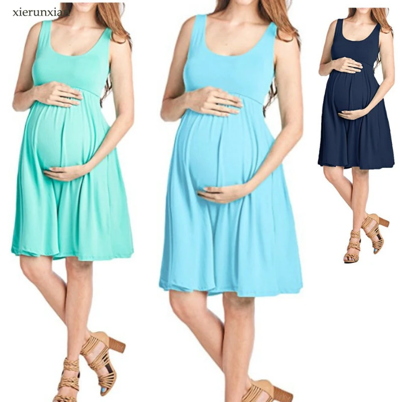 

Super Elastic Milk silk Dress Pregant 2019 New Maternity Dresses Summer Pregnancy Dresses For Women Sleeveless Maternity Clothes