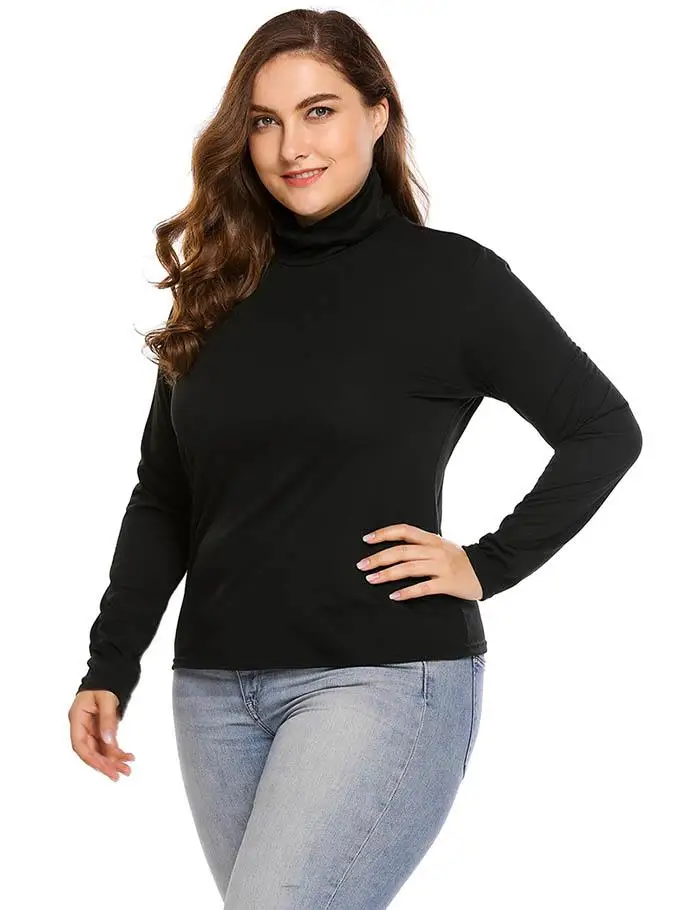 IN'VOLAND женская футболка размера плюс 3XL осень весна Водолазка с длинным рукавом Однотонная Базовая тонкая женская футболка больше размера d футболка