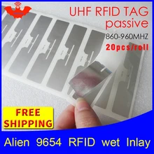 UHF RFID бирка наклейка Alien 9654 влажная инкрустация 915m868 860-960 mhz Higgs3 EPC 6C 20 шт самоклеющийся клей пассивный RFID этикетка