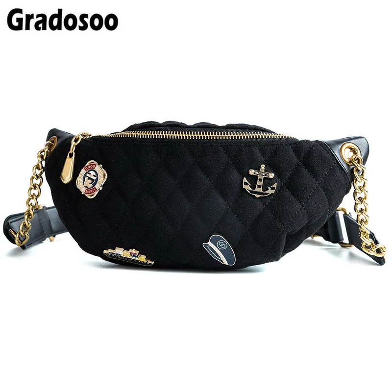 

Gradosoo Fashion Quilted Waist Pack Belt Bag Female Badge Waist Bag For Women Chest Bag Chain Fanny Pack Belly Bags Phone LBF175