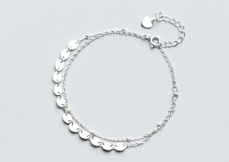 

THIN 100% Real. 925 Sterling Silver Fine Jewelry Multi-rows/ double layers Round Coin Chain Bracelet GTLS643