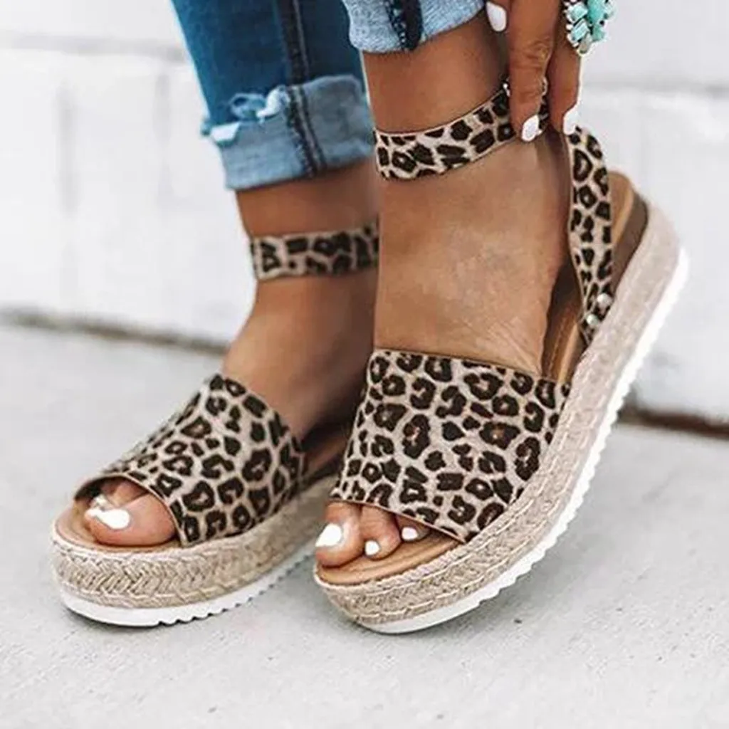 

SAGACE-Sandals Women's Summer Shoes 2019 Fashion Sandal Wedges Shoes Casual Woman Peep Toe Leopard Platform Sandals Outside 6J28