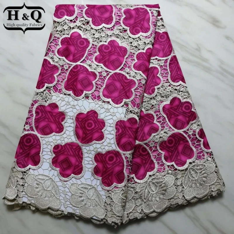 

Beautiful prints Ankara wax Nigeria guipure lace fabric with African wax lace fabric high quality 5 yards/pcs for Garment,Dress