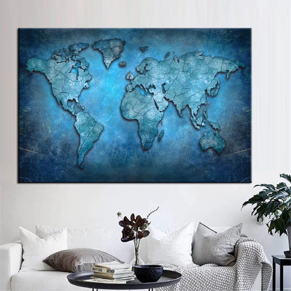 Online Riesige Schwarz Weltkarte Gemälde Druck Auf Leinwand HD Abstrakte Welt Karte Leinwand Malerei Büro Wand Art Home Decor Wand bilder