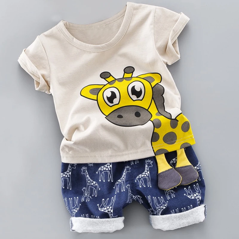 Melario/Летняя одежда для маленьких мальчиков и девочек Модный хлопковый комплект, спортивный костюм с принтом для мальчиков, футболка+ шорты детская одежда