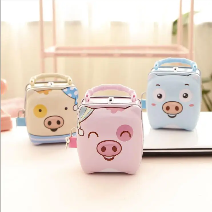 

Creative Portable Pig Metal Piggy Bank Moneybox Cartoon With Lock Money Jar Child Birthday Gift Toy Money Boxes