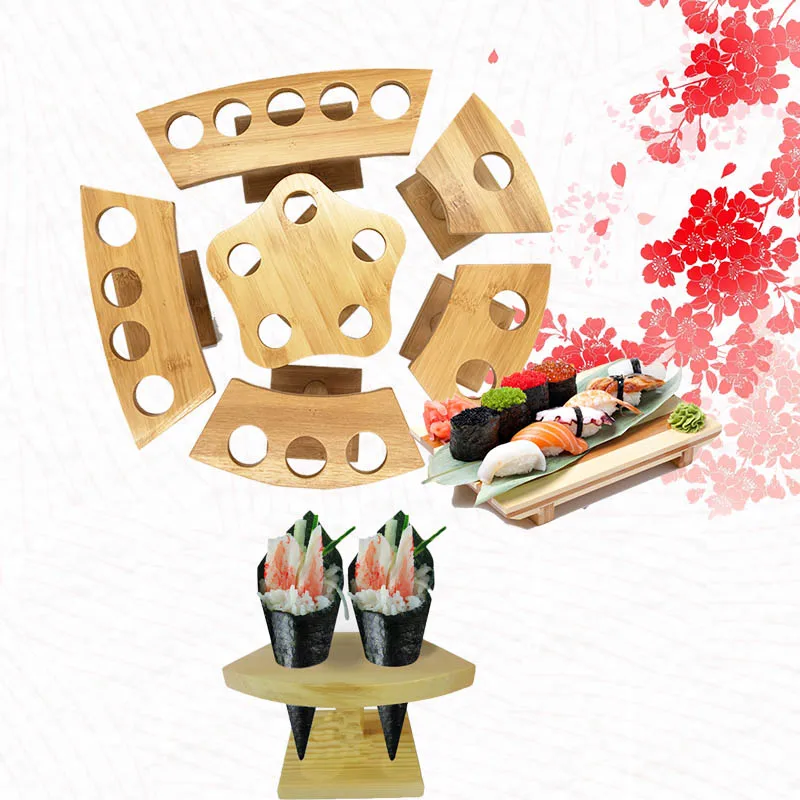 Wooden Temaki Hand Roll Stand 3 Holes S-2253 