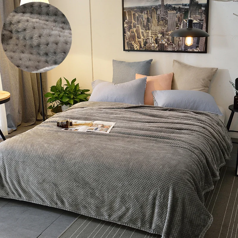 

Luxury Solid Pineapple Quilted Flannel Bedspread Jacquard Warm Bed Sofa Airplane Gray/Purple Throws and Blankets 200*230cm