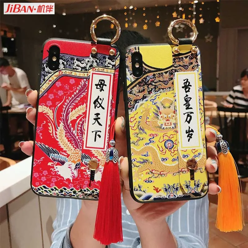 JIBAN китайский Стиль браслет в форме дракона кисточкой чехлы для Iphone XS X XR 6s 6 plus 7 8