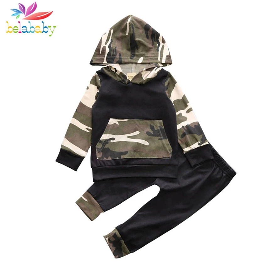 Belababy Autumn Spring Infant Clothes Baby Clothing Sets Baby Boys Camouflage Camo Hoodie Tops Long Pants 2Pcs Outfits Set