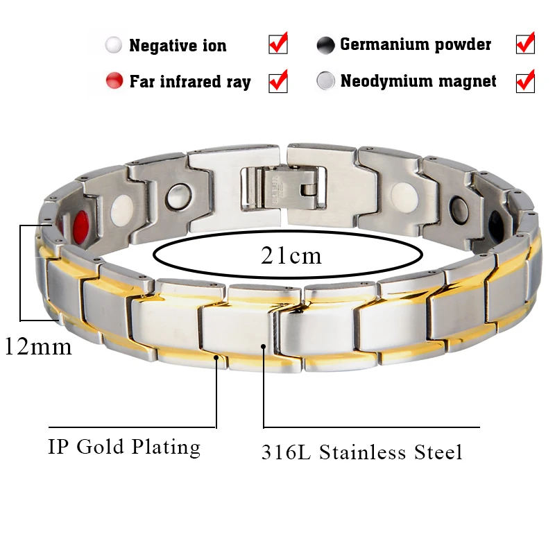 Hottime мужские Био Магнитные терапевтические энергетические браслеты и браслеты для 316L из нержавеющей стали оздоровительный Германий звеньевые украшения 10124