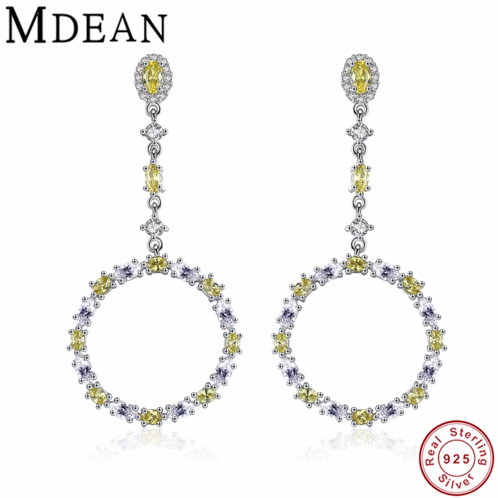 

MDEAN 925 Sterling Silver Jewelry Drop Earrings for Women Yellow AAA Zircon Hyperbole Women Earrings MSE340