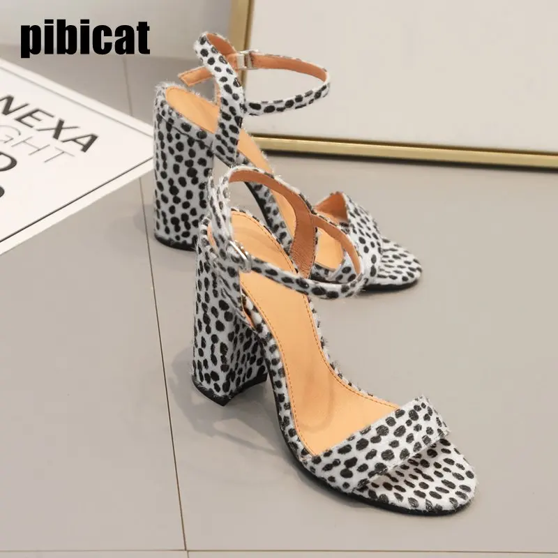 

shoes woman high heels sandals 2019 summer sexy Leopard-print horse hair block heels party prom shoes Dress strap sandals summer