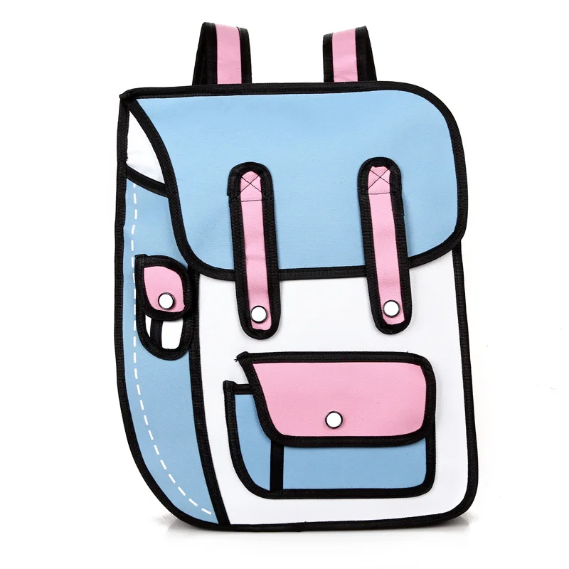 2019 New 3D Jump Style 2D Drawing Cartoon Paper Bag Comic Backpack Messenger Tote Fashion Cute Student Bags Unisex Bolos