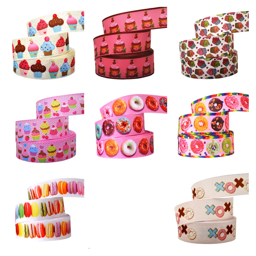 (10 м/Лот) с фокусным расстоянием 25 мм Grosgrain печатные красочные леденец пирожные