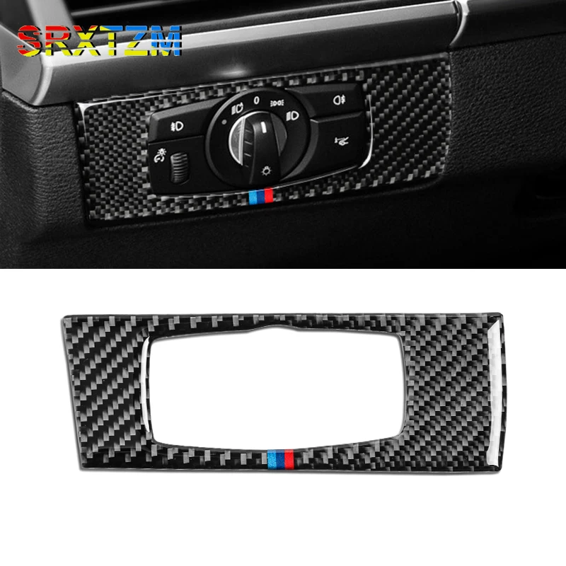 

SRXTZM for BMW E70 E71 X5 X6 2008-2013 Carbon Fiber Headlight Switch Buttons Decor Cover Interior Trim Car Styling Sticker 1pcs
