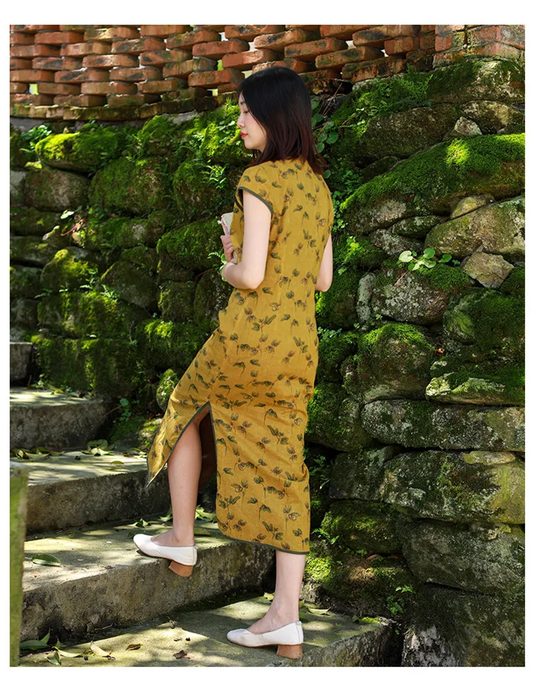 LZJN Oriental Style Dresses Qipao Women Traditional Dress Chinese Cheongsam Long Chinese Dress Modern Qipao Cotton Linen Dress (14)