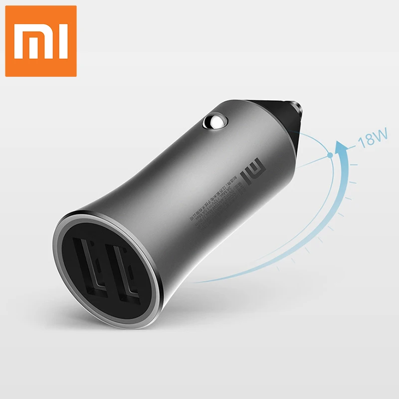 

Xiaomi 18W quickly Car charger White LED prompt light Mobile phone charger Fast Charging Two USB output ports Rapid car charging