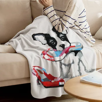 

Cute Boston Terrier Cartoon Throw Blanket Cartoon Style Dramatic Gesture Warm Microfiber Blanket