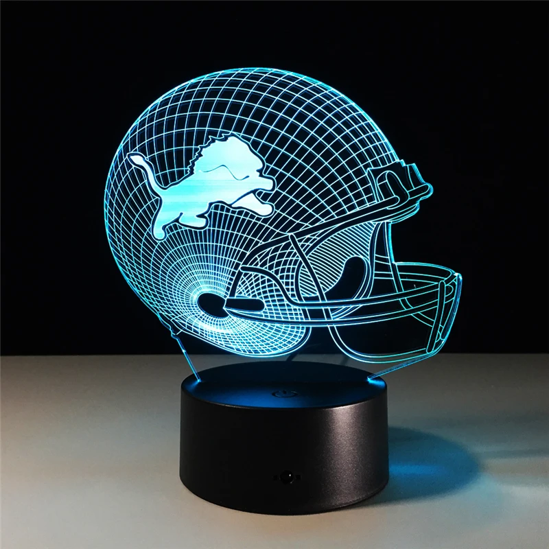 

USB table desk Lamp Team Logo 3D Light LED Detroit Lions Football Cap Helmet 7 color changing touch switch light Home Decoration