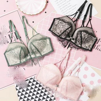 

Seamless sexy front button female lingerie sets lash lace women fashion one-piece bra set 3 colors 2018 new push up intimate