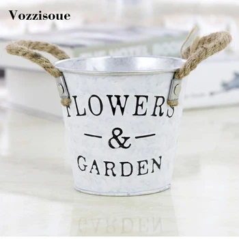

VOZZISOUE Creative Pastoral Style Hemp Rope Letter Iron Bucket Flower Pot Simple Juicy Green Plant Small Bonsai Home Decorations
