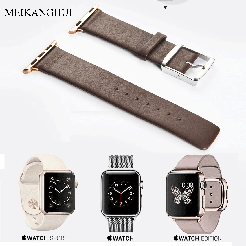 MEIKANGHUI Genuine Leather Watchbands Fits-all of Apple Watch Series 1-2 iWatch Sports Buckle 38mm 42mm For Women /Men | Наручные часы