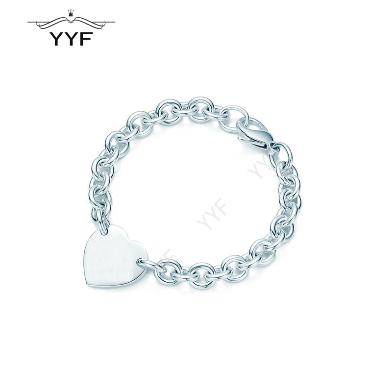 

PY original 100% 1:1 S925 silver heart-shaped pendant bracelet TIFF Valentine's Day gift Charm Jewelry