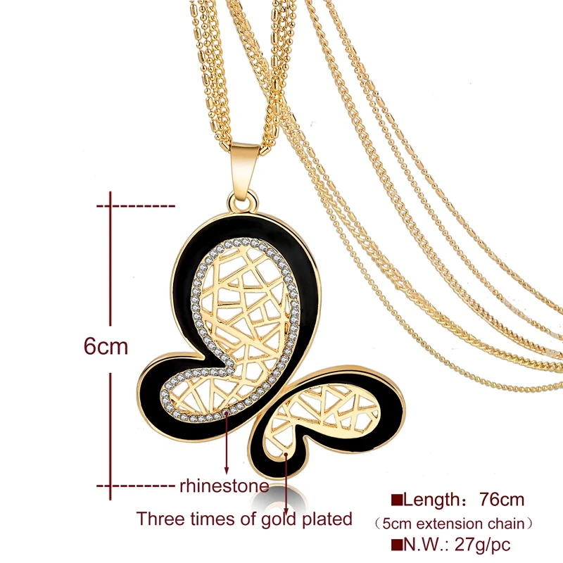 Винтажное ожерелье с бабочками и кулонами кристаллами 2019 Ретро золотое цепочкой