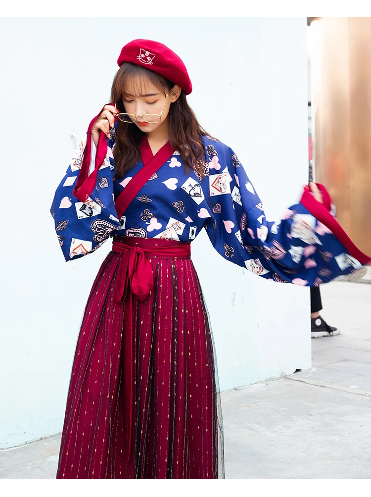Hanfu костюм китайский стиль Женская одежда Китайская древняя и традиционная красная и синяя одежда Народный танцевальный костюм DQL1129
