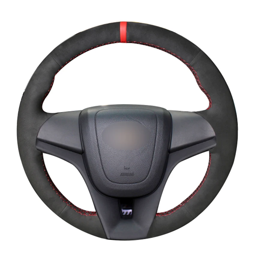 Black Suede Red Marker Car Steering Wheel Cover for Chevrolet Cruze
