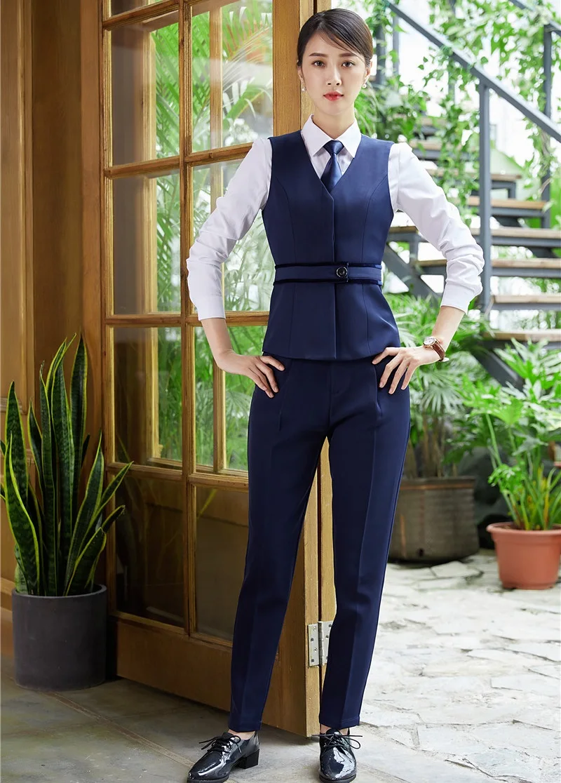 New 2019 Women Business Suits with Pant and Top Sets Navy Blue Vest ...